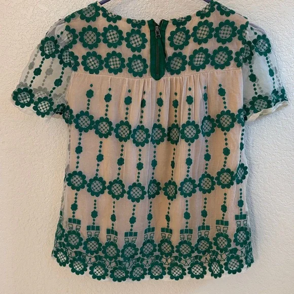 Anthropologie Green Floral Sheer Blouse - Picture 3 of 4